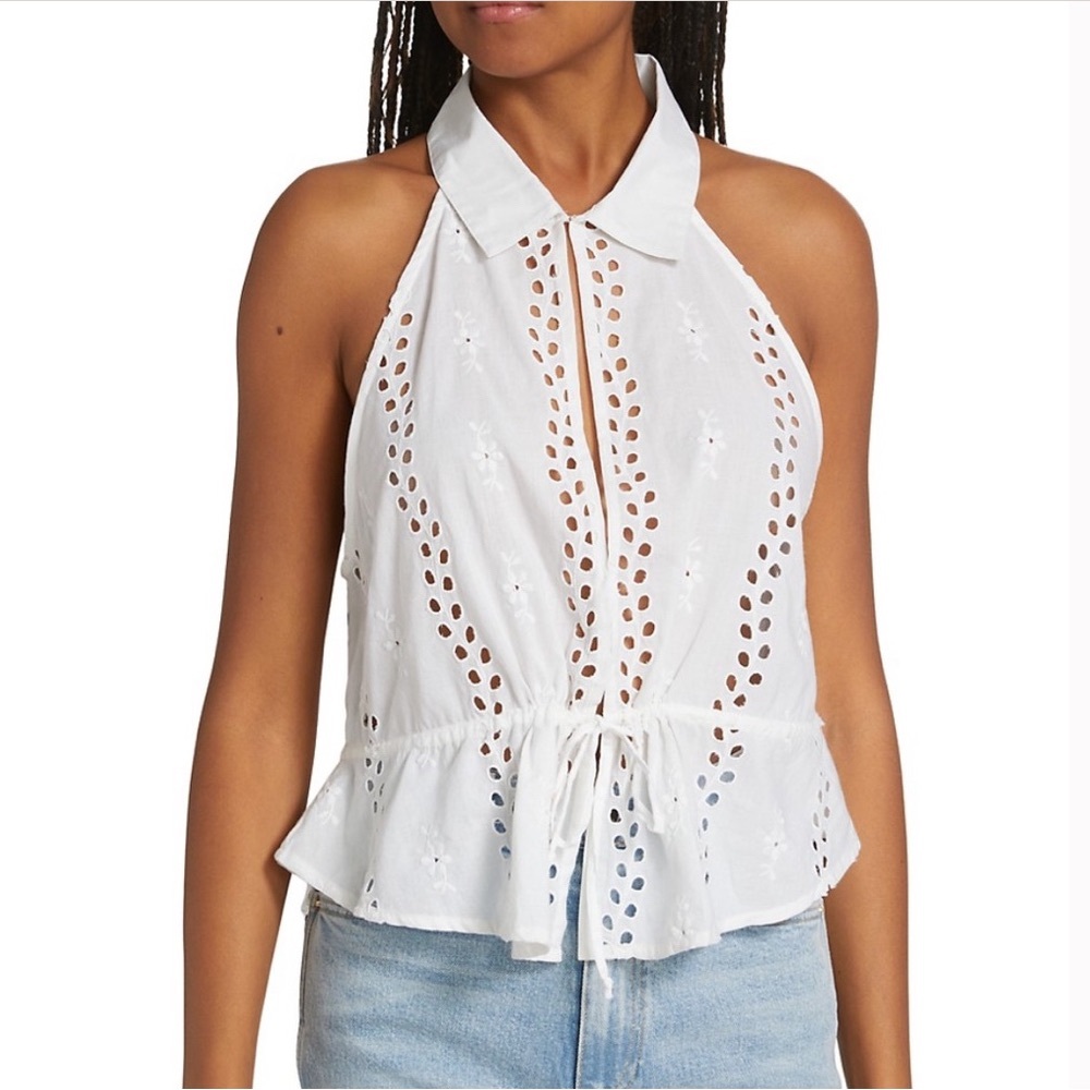 Free People Tangerine Eyelet Top Size M NWOT